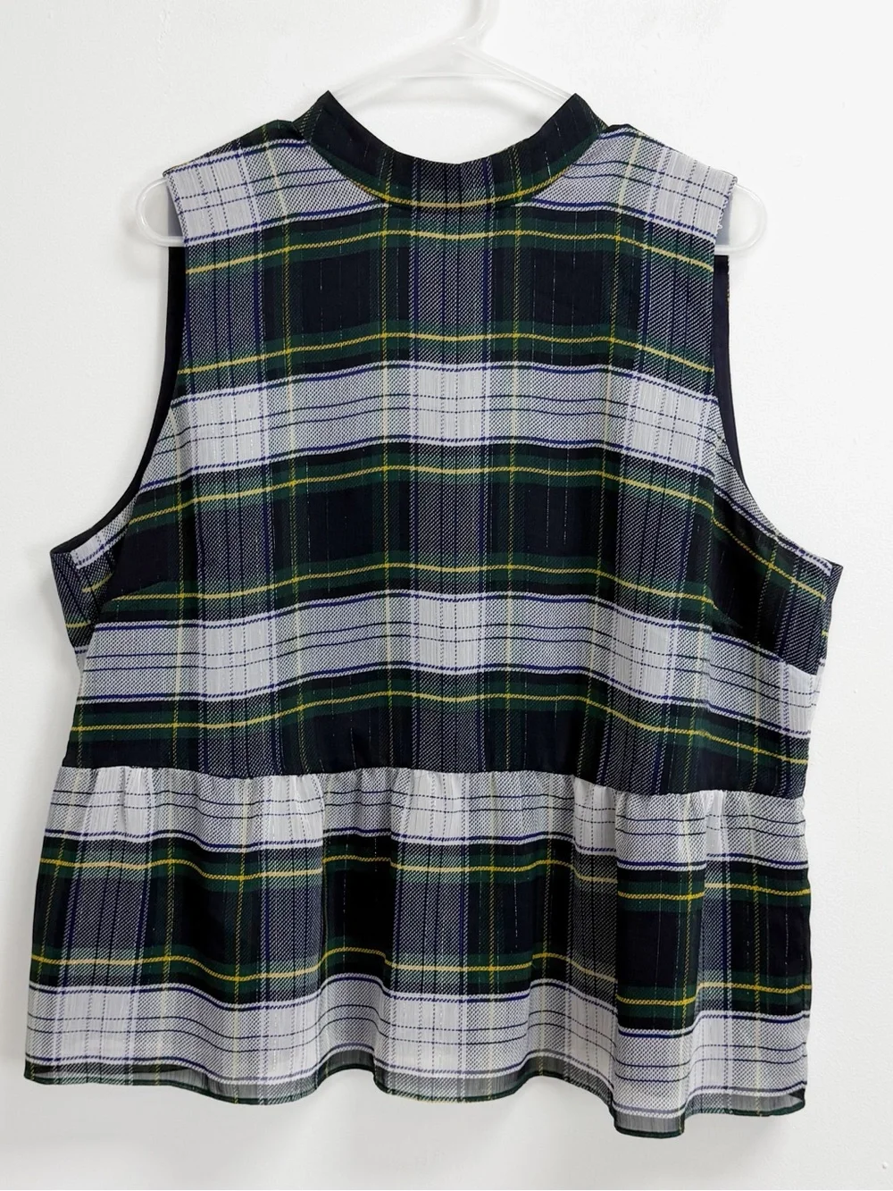 J Crew Shirt Womens XXL Green Navy Blue Gilded Highland Tartan Plaid Blouse Top